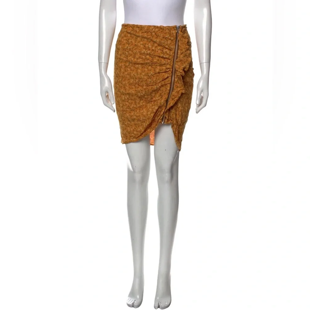 Veronica Beard Size 4 Spencer Mustard Yellow Ditsy Floral Ruched Mini Skirt - Picture 2 of 12